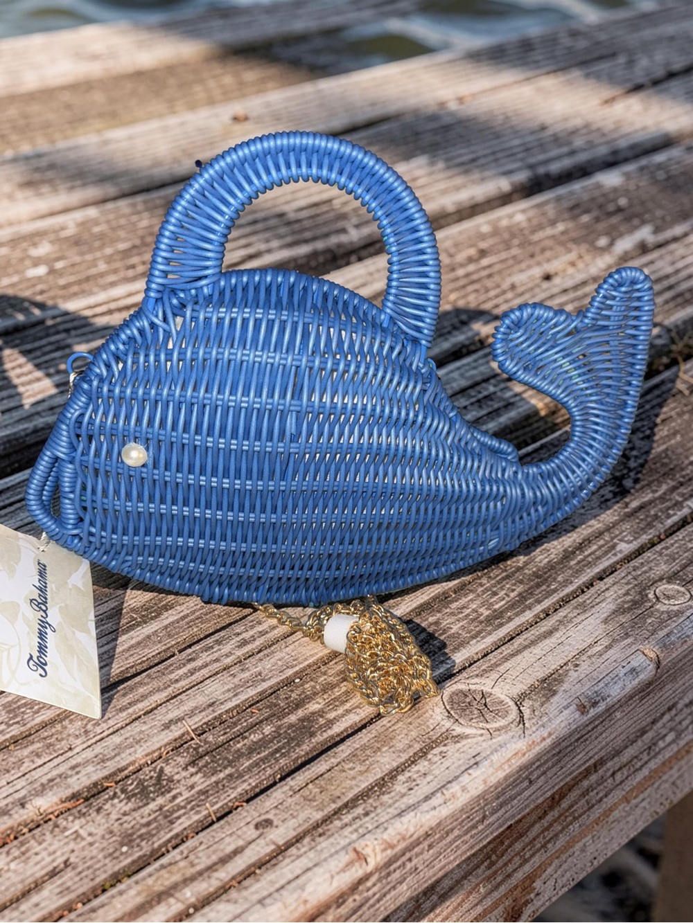 NWT Tommy Bahama Whale Wicker Crossbody Bag Navy - Picture 2 of 9